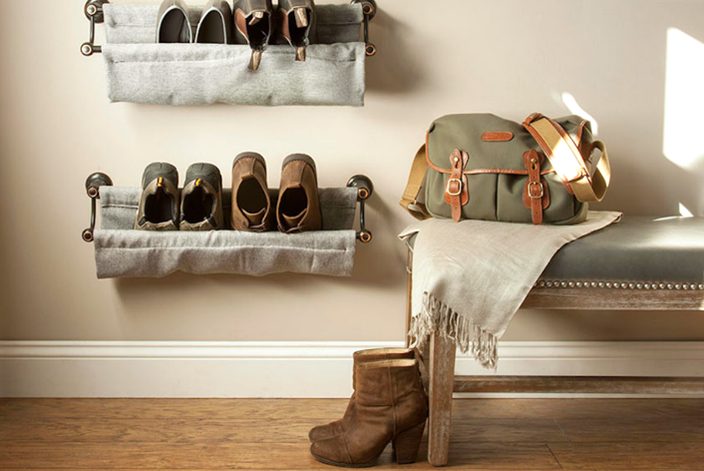 Declutter your Edmund apartment and get organized with with DIY shoe racks.