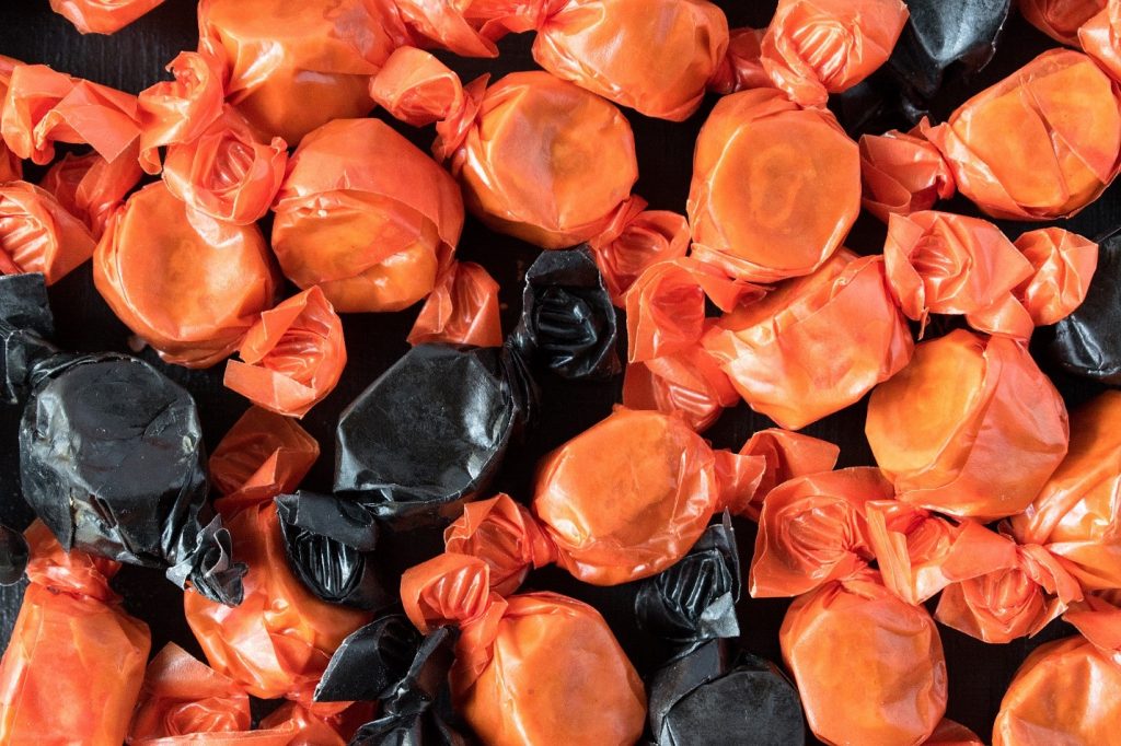 Orange and black Halloween Candy.